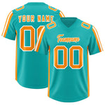 Custom Aqua Orange and White Side Stripe Pattern Football Jersey | BuyFootballJersey