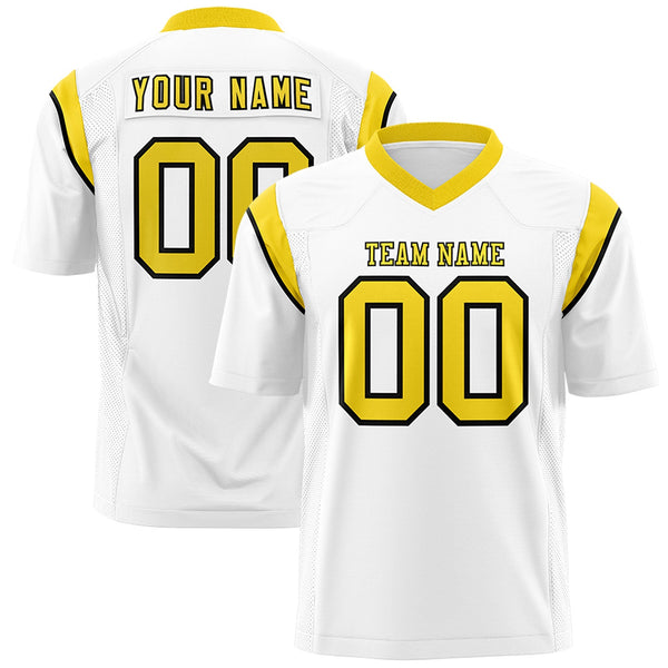 Custom White Gold Personalized Shoulder Cut Two-Tone Flag Football Jersey | BuyFootballJersey