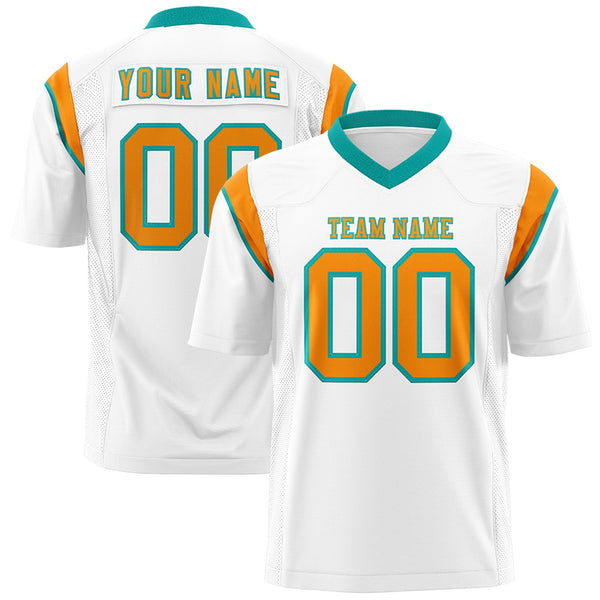 Custom White Gold Orange Personalized Shoulder Cut Two-Tone Flag Football Jersey | BuyFootballJersey