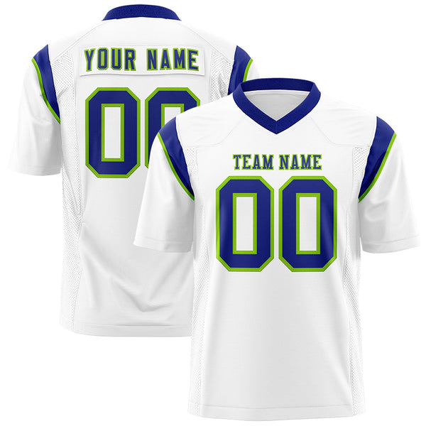 Custom White Neon Green Personalized Shoulder Cut Two-Tone Flag Football Jersey | BuyFootballJersey