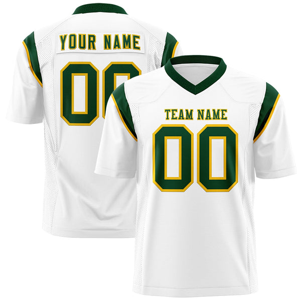 Custom White Green Personalized Shoulder Cut Two-Tone Flag Football Jersey | BuyFootballJersey
