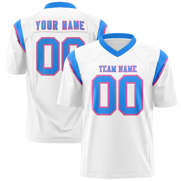 Custom White Powder Blue Personalized Shoulder Cut Two-Tone Flag Football Jersey | BuyFootballJersey