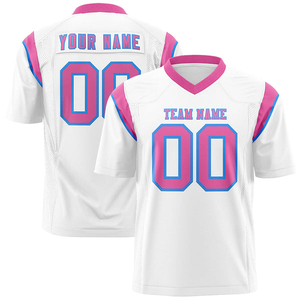 Custom White Pink Personalized Shoulder Cut Two-Tone Flag Football Jersey | BuyFootballJersey