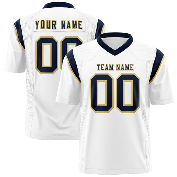 Custom White Navy Personalized Shoulder Cut Two-Tone Flag Football Jersey | BuyFootballJersey