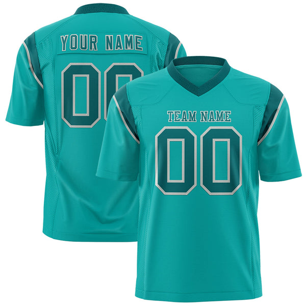 Custom Aqua Aqua Personalized Shoulder Cut Two-Tone Flag Football Jersey | BuyFootballJersey