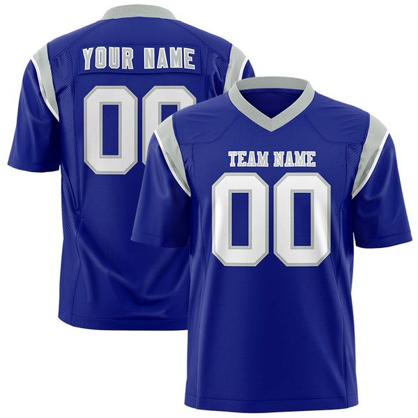 Custom Royal White Personalized Shoulder Cut Two-Tone Flag Football Jersey | BuyFootballJersey
