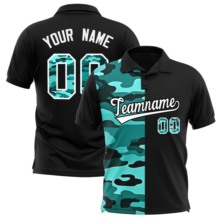Custom Black Camo Split Fashion Performance Polo Shirt | BuyFootballJersey