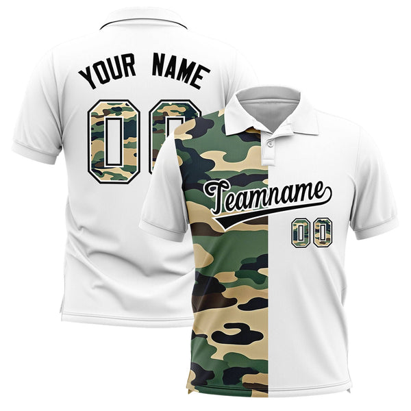 Custom White Camo Split Fashion Performance Polo Shirt | BuyFootballJersey