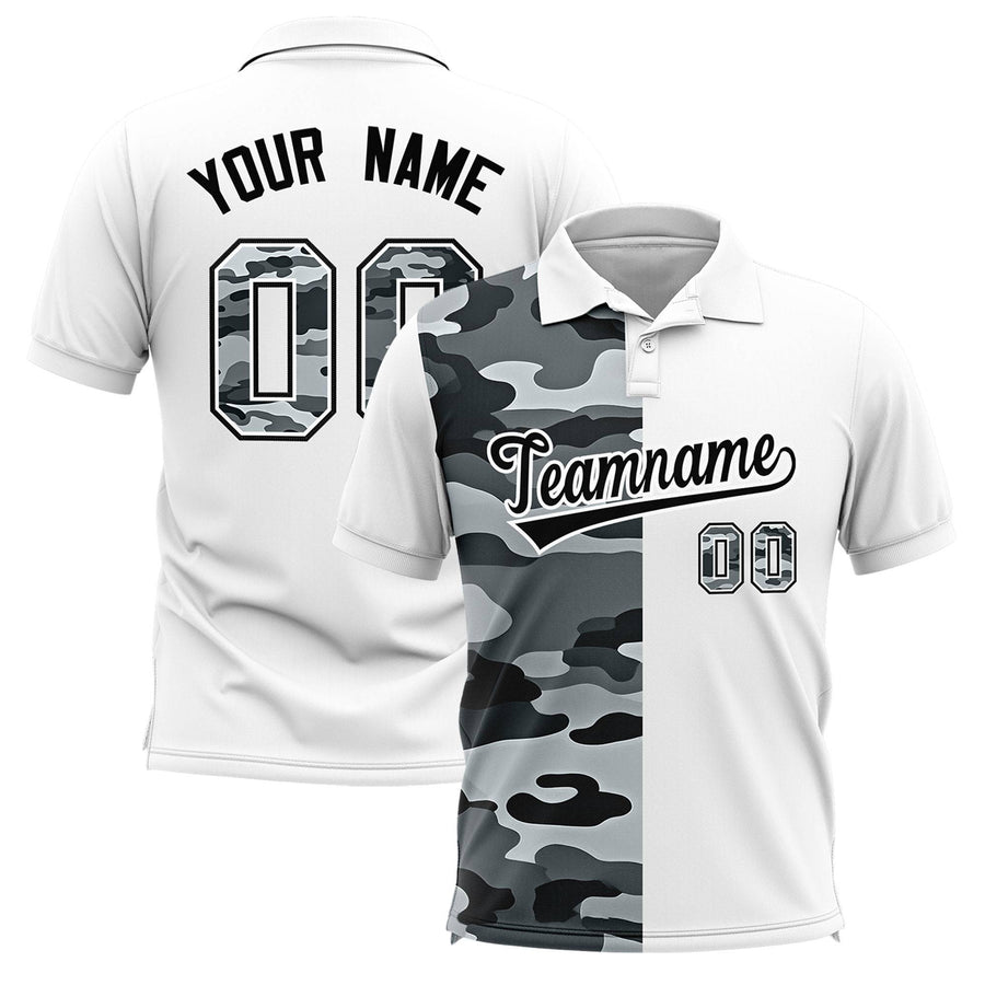 Custom White Camo Split Fashion Performance Polo Shirt | BuyFootballJersey