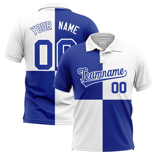 Custom White Royal Four Squares Design Performance Polo Shirt | BuyFootballJersey