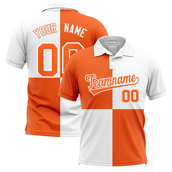Custom White Orange Four Squares Design Performance Polo Shirt | BuyFootballJersey