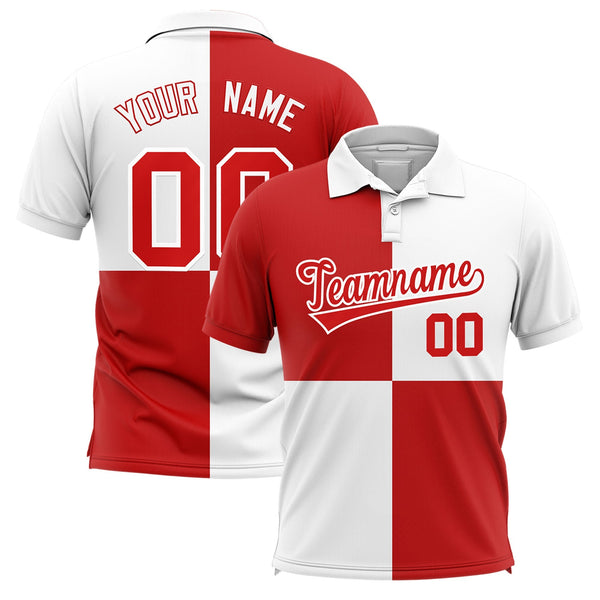 Custom White Red Four Squares Design Performance Polo Shirt | BuyFootballJersey