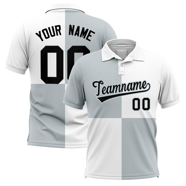 Custom Silver White Four Squares Design Performance Polo Shirt | BuyFootballJersey