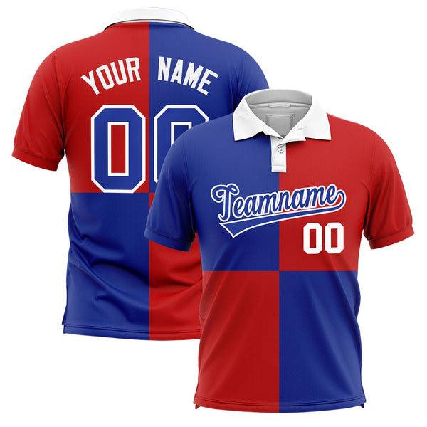 Custom Royal Red Four Squares Design Performance Polo Shirt | BuyFootballJersey