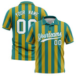Custom Aqua Old Gold Vertical Stripes Design Performance Polo Shirt | BuyFootballJersey