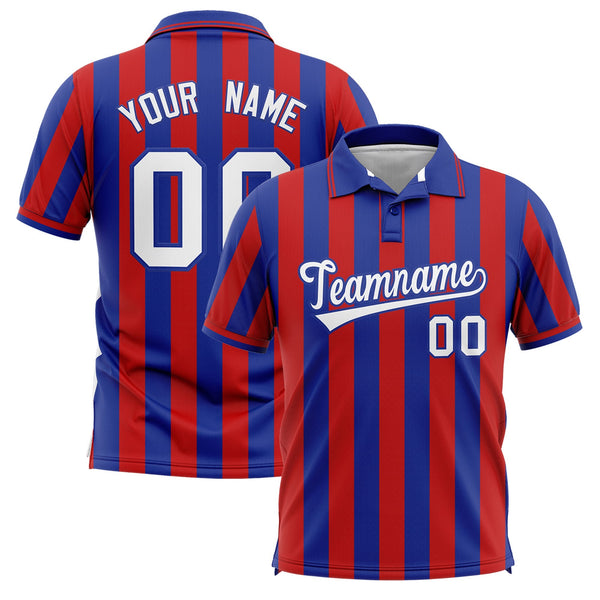 Custom Royal Red Vertical Stripes Design Performance Polo Shirt | BuyFootballJersey