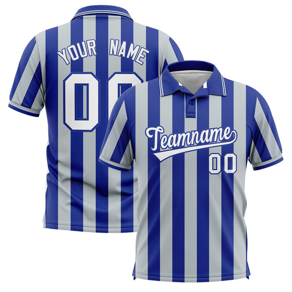 Custom Royal Silver Vertical Stripes Design Performance Polo Shirt | BuyFootballJersey