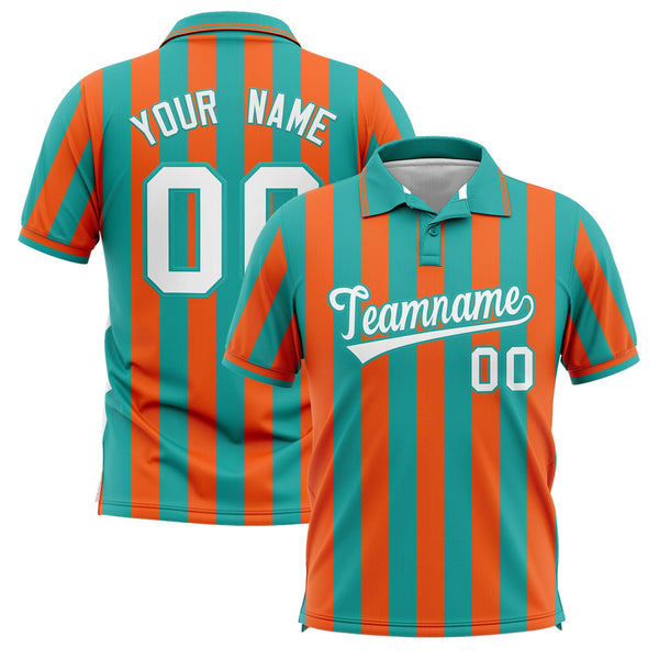 Custom Aqua Orange Vertical Stripes Design Performance Polo Shirt | BuyFootballJersey