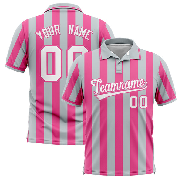 Custom Silver Pink Vertical Stripes Design Performance Polo Shirt | BuyFootballJersey