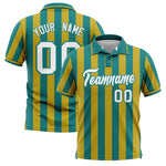 Custom Aqua Old Gold Vertical Stripes Design Performance Polo Shirt | BuyFootballJersey