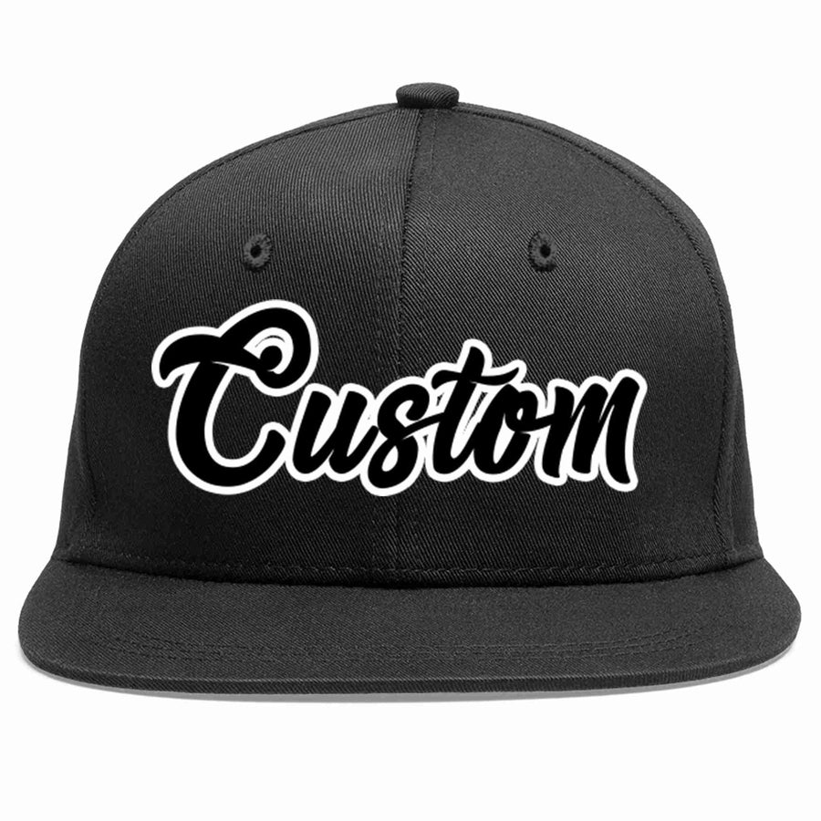 Custom Black Black-White 3D Puff Embroidery Flat Embroidery Casual Sport Baseball Cap | BuyFootballJersey