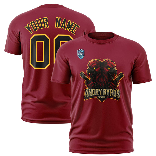 Custom VVHL Crimson Black-Yellow S7-Angry-Byrds T-Shirt | BuyFootballJersey