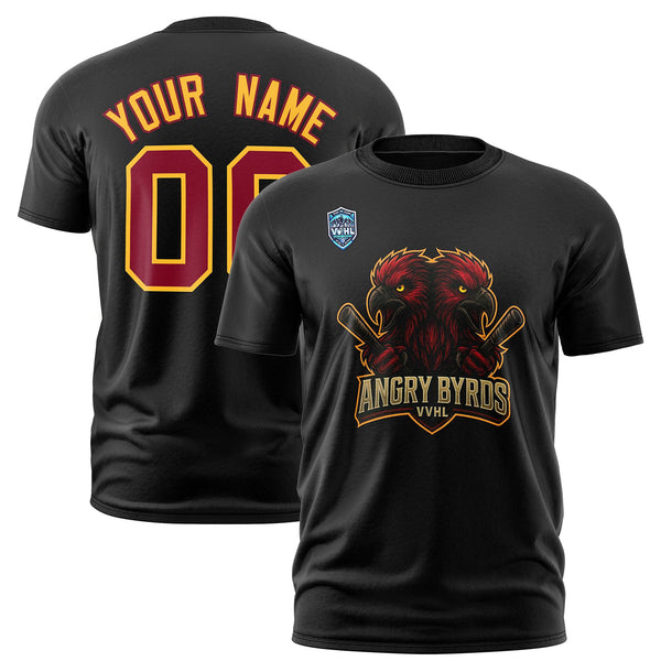 Custom VVHL Black Crimson-Yellow S7-Angry-Byrds-2 T-Shirt | BuyFootballJersey