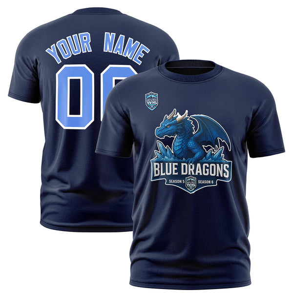 Custom VVHL Navy Powder Blue-White S7-blue-dragons-1 T-Shirt | BuyFootballJersey