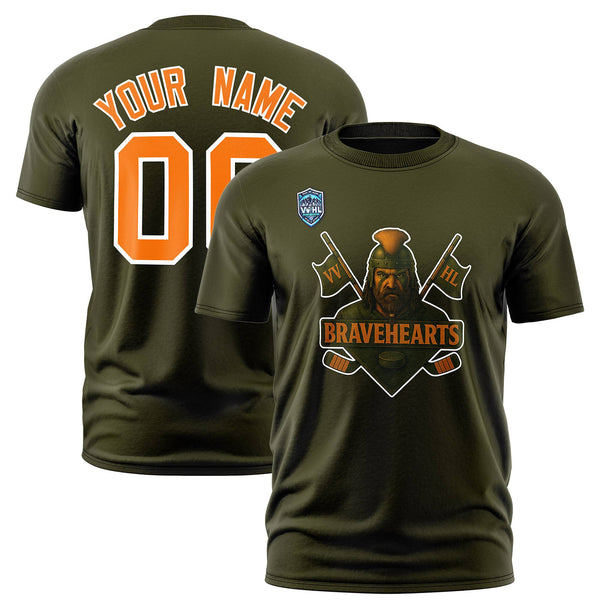 Custom VVHL Olive Orange-White S7-Bravehearts-1 T-Shirt | BuyFootballJersey