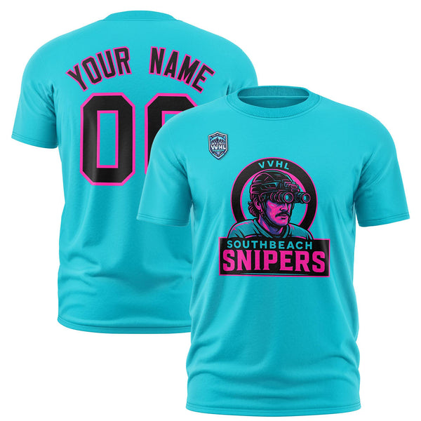 Custom VVHL Sky Blue Black-Pink S7-Southbeach-snipers-1 T-Shirt | BuyFootballJersey