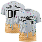 Custom Silver Ice Cream Cone Graffiti Pattern Fashion T-Shirt | BuyFootballJersey