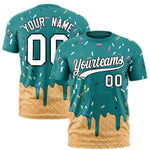 Custom Teal Ice Cream Cone Graffiti Pattern Fashion T-Shirt | BuyFootballJersey
