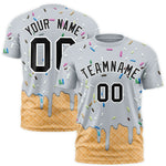 Custom Silver Ice Cream Cone Graffiti Pattern Fashion T-Shirt | BuyFootballJersey