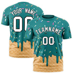 Custom Teal Ice Cream Cone Graffiti Pattern Fashion T-Shirt | BuyFootballJersey