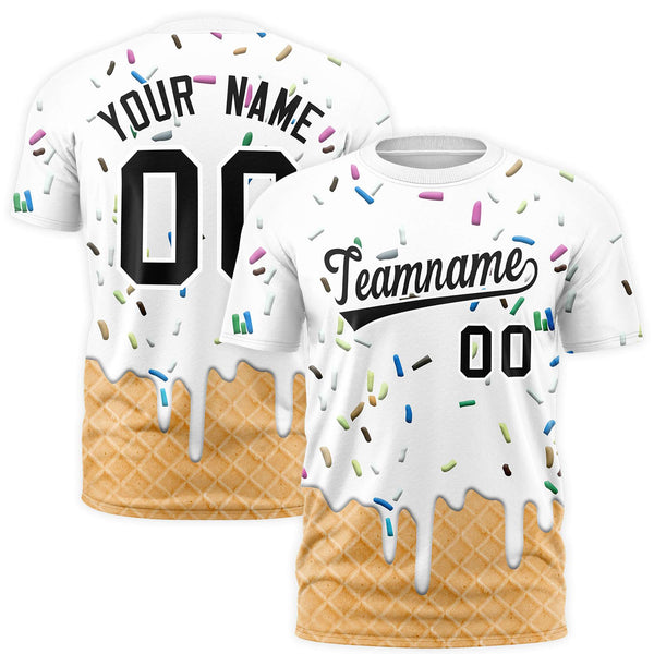 Custom White Ice Cream Cone Graffiti Pattern Fashion T-Shirt | BuyFootballJersey