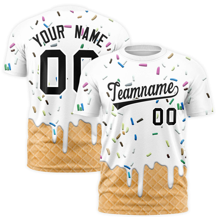 Custom White Ice Cream Cone Graffiti Pattern Fashion T-Shirt | BuyFootballJersey