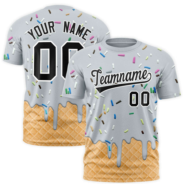 Custom Silver Ice Cream Cone Graffiti Pattern Fashion T-Shirt | BuyFootballJersey