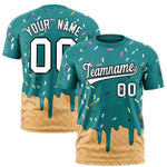 Custom Teal Ice Cream Cone Graffiti Pattern Fashion T-Shirt | BuyFootballJersey