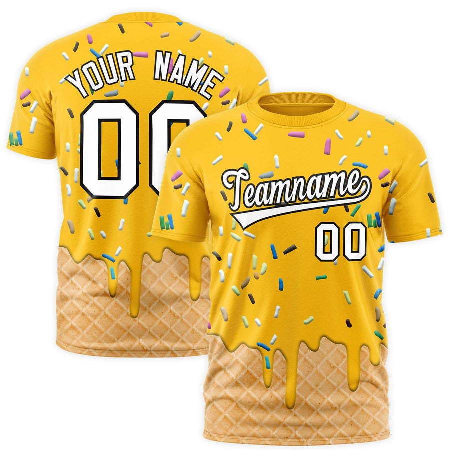 Custom Yellow Ice Cream Cone Graffiti Pattern Fashion T-Shirt | BuyFootballJersey