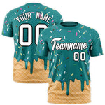 Custom Teal Ice Cream Cone Graffiti Pattern Fashion T-Shirt | BuyFootballJersey