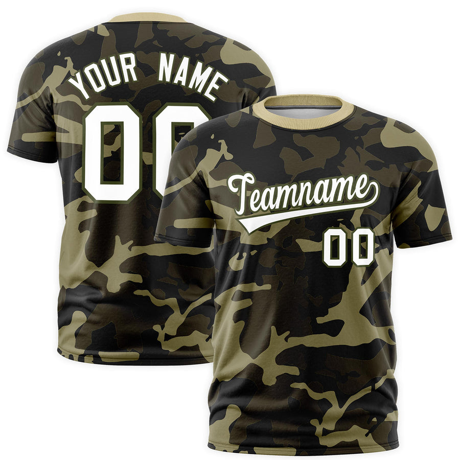 Custom Camo Olive White Lightweight Crew Neck T-shirts | BuyFootballJersey