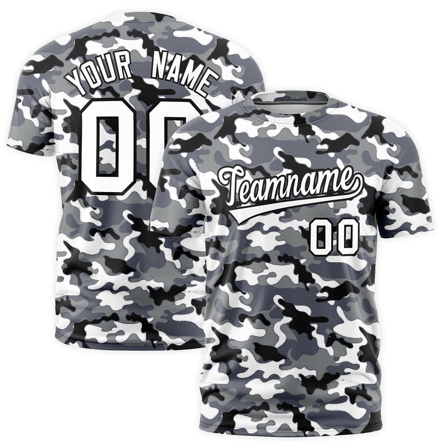 Custom Camo Black White Breathable Crew Neck T-shirts | BuyFootballJersey