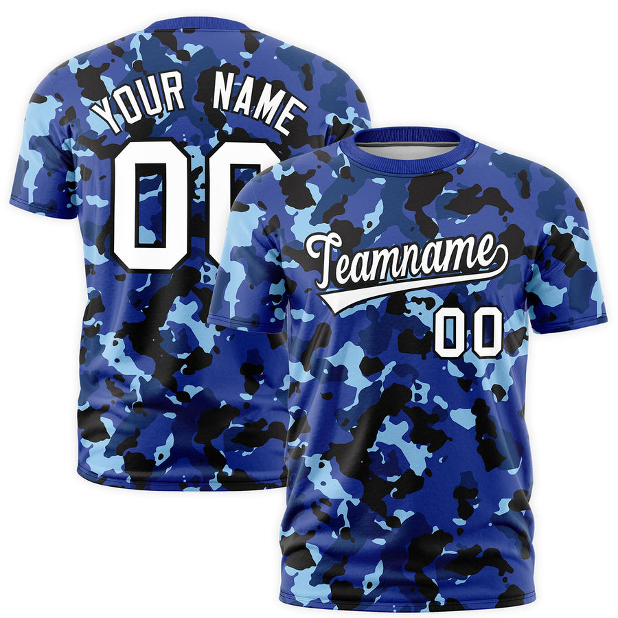 Custom Camo Navy White Wrinkle-Resistant Crew Neck T-shirts | BuyFootballJersey