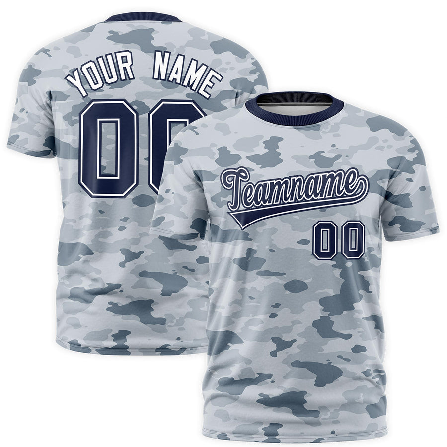 Custom Camo White Navy Quick Dry Crew Neck T-shirts | BuyFootballJersey