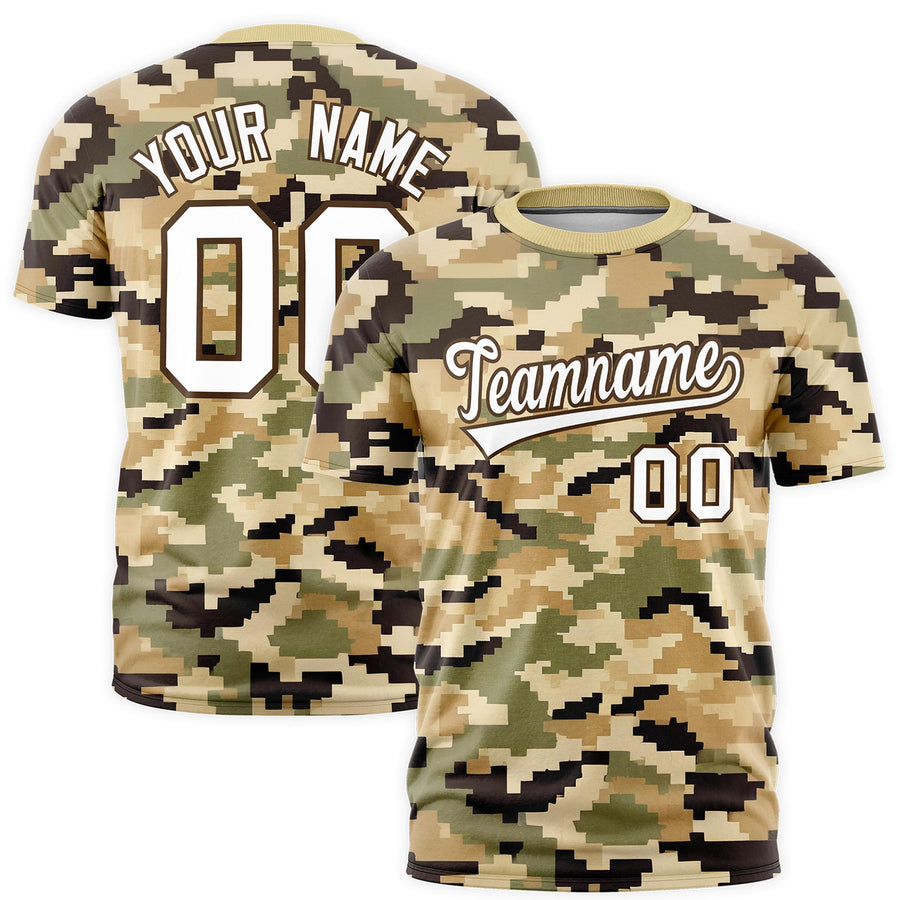 Custom Camo Light Brown White Moisture-Wicking Crew Neck T-shirts | BuyFootballJersey