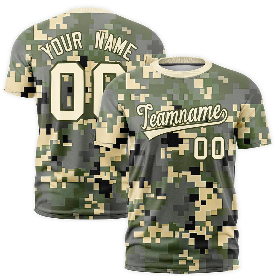 Custom Camo Light Khaki Olive Breathable Crew Neck T-shirts | BuyFootballJersey