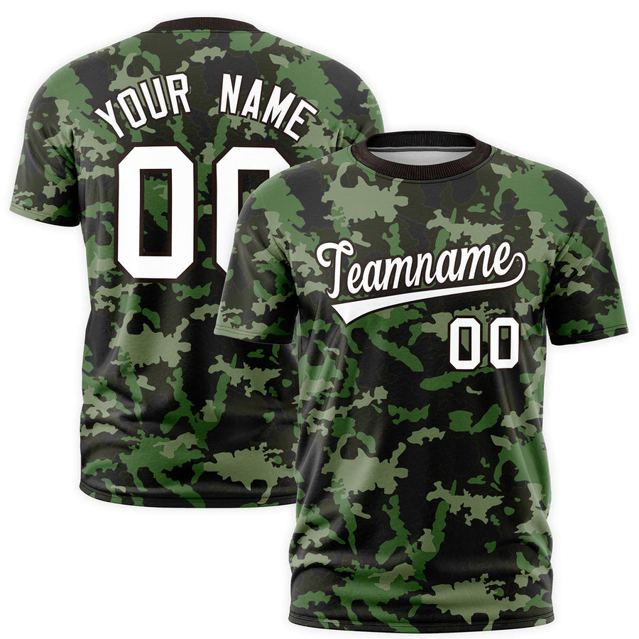 Custom Camo Brown White Wrinkle-Resistant Crew Neck T-shirts | BuyFootballJersey