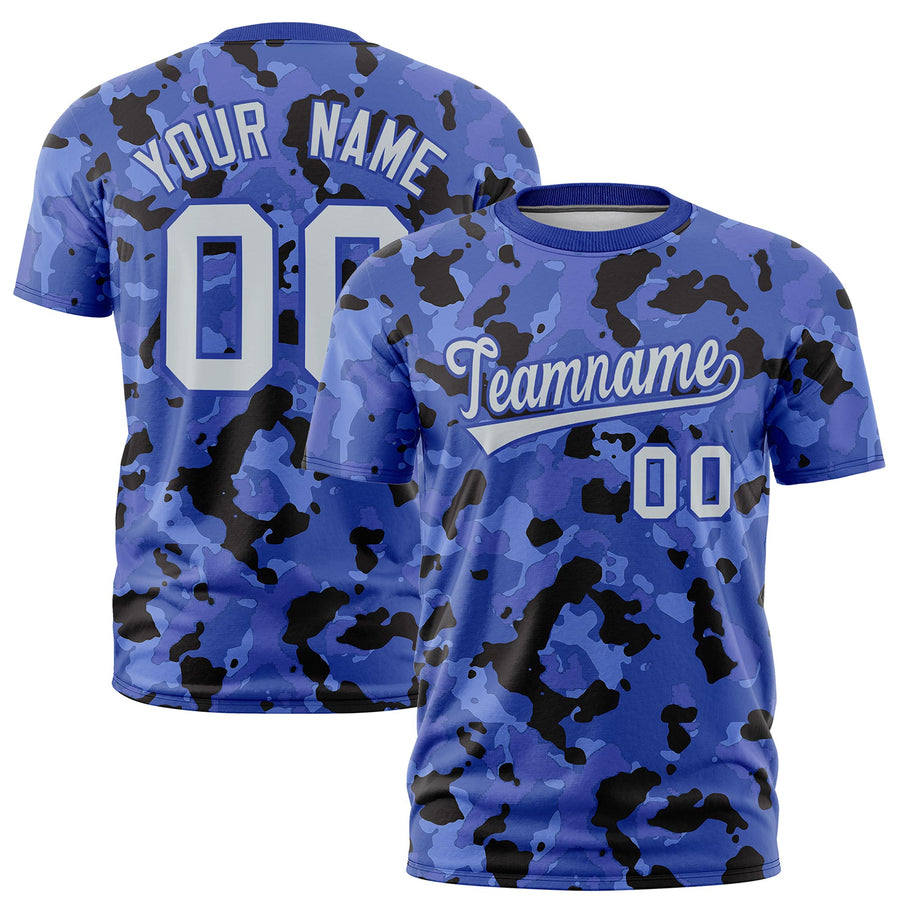Custom Camo Royal Blue Silver Moisture-Wicking Crew Neck T-shirts | BuyFootballJersey