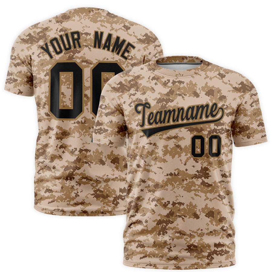 Custom Camo Camel Black Breathable Crew Neck T-shirts | BuyFootballJersey