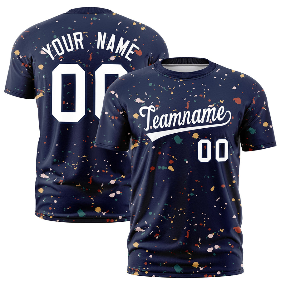Custom Navy White Spray Painting Graffiti Pattern Personalization T-shirt | BuyFootballJersey